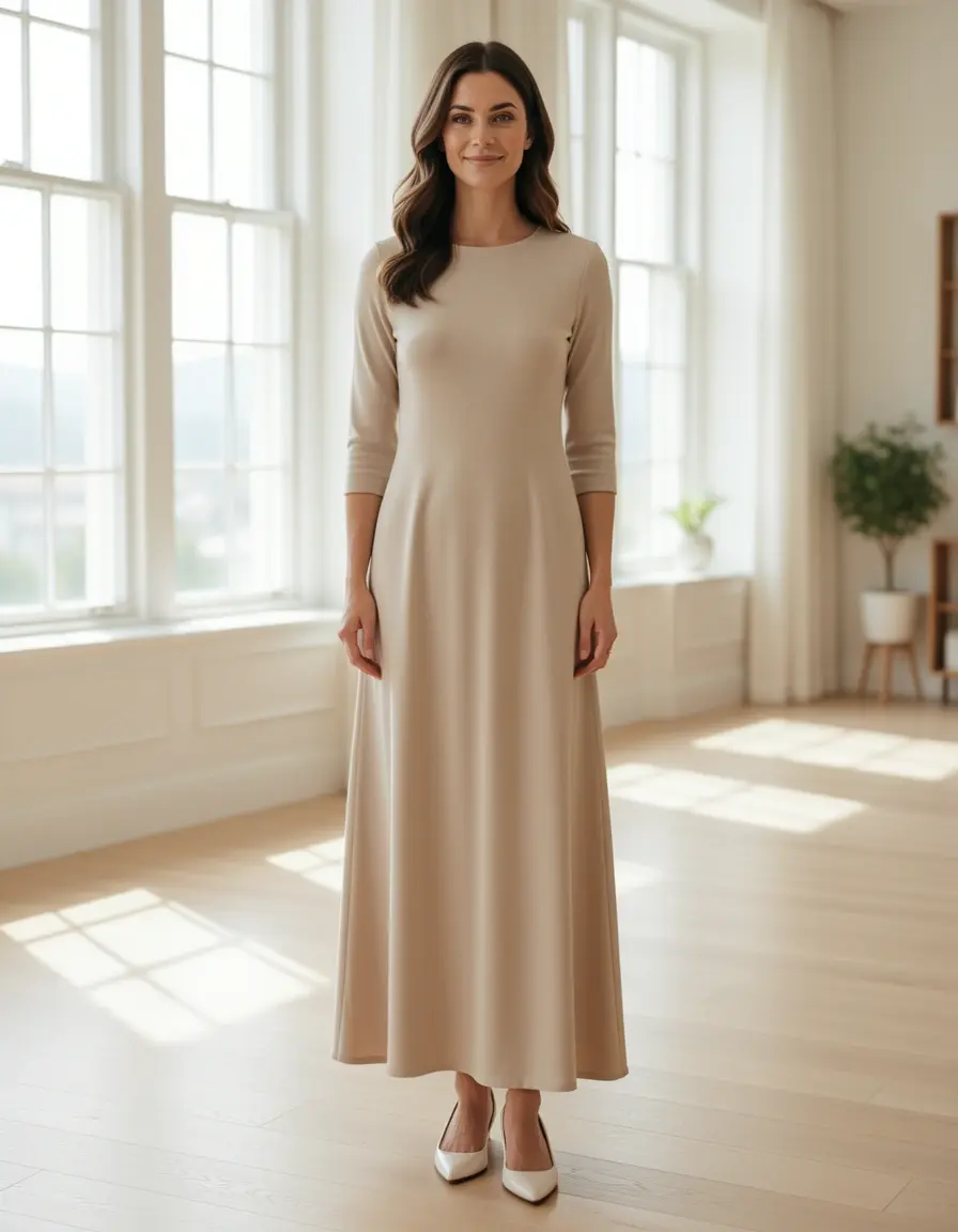 Abito midi beige elegante