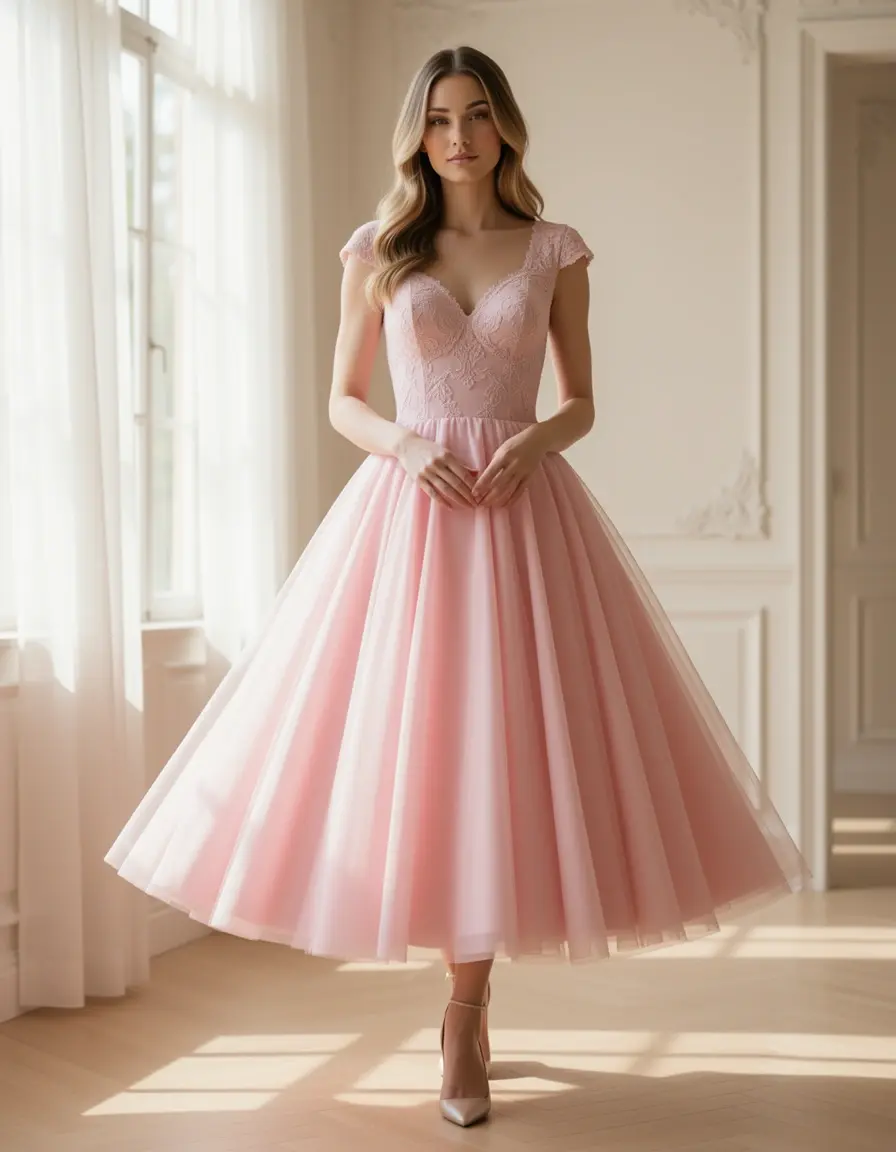 Abito rosa lungo alla caviglia