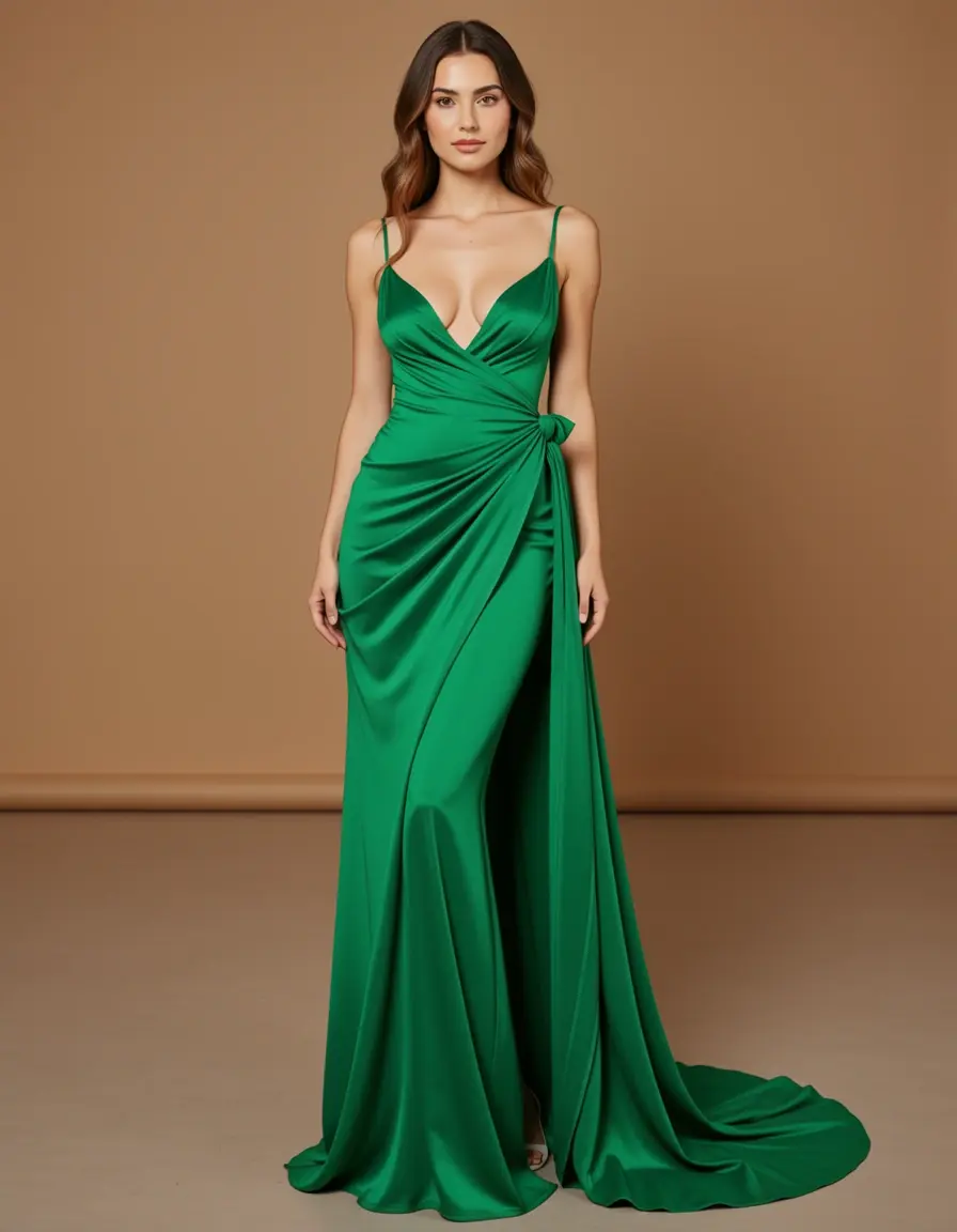 Abito sottoveste lungo satin verde