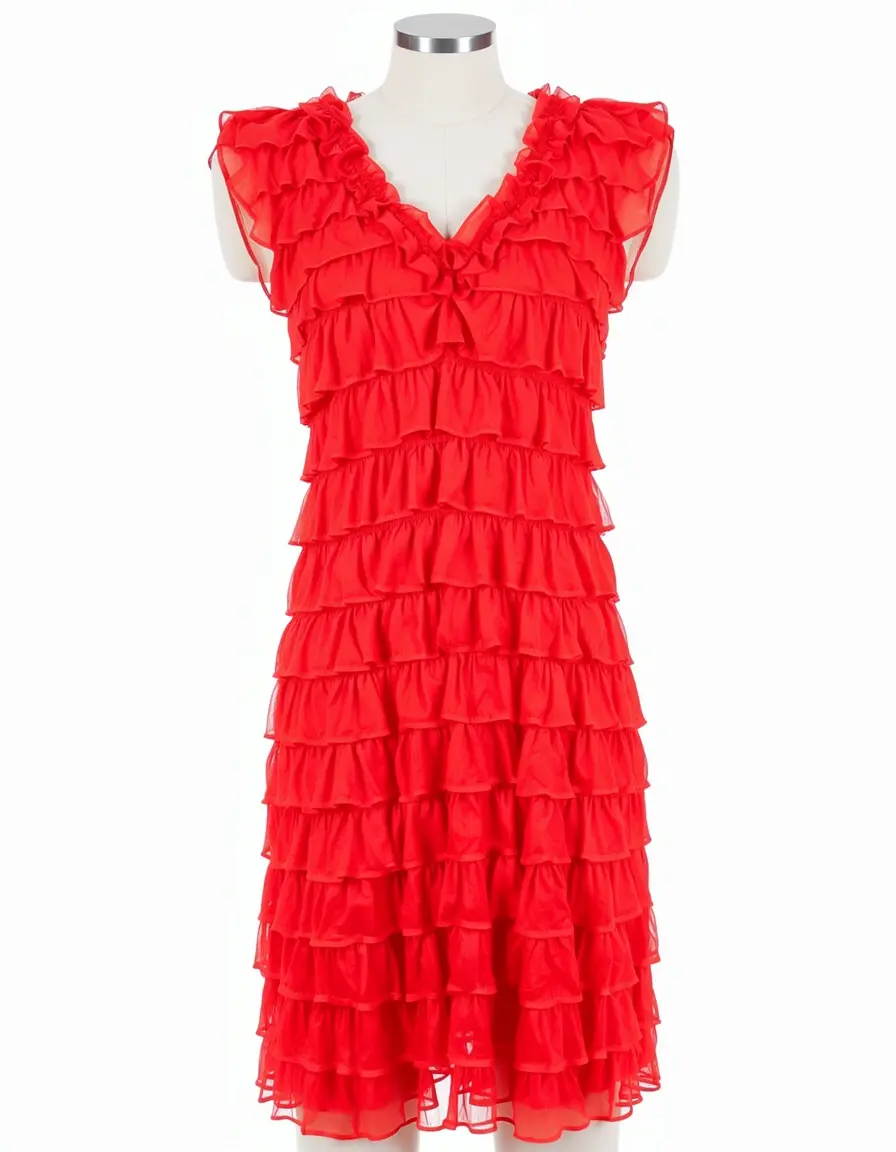 Vestito rosso con volant anni 80