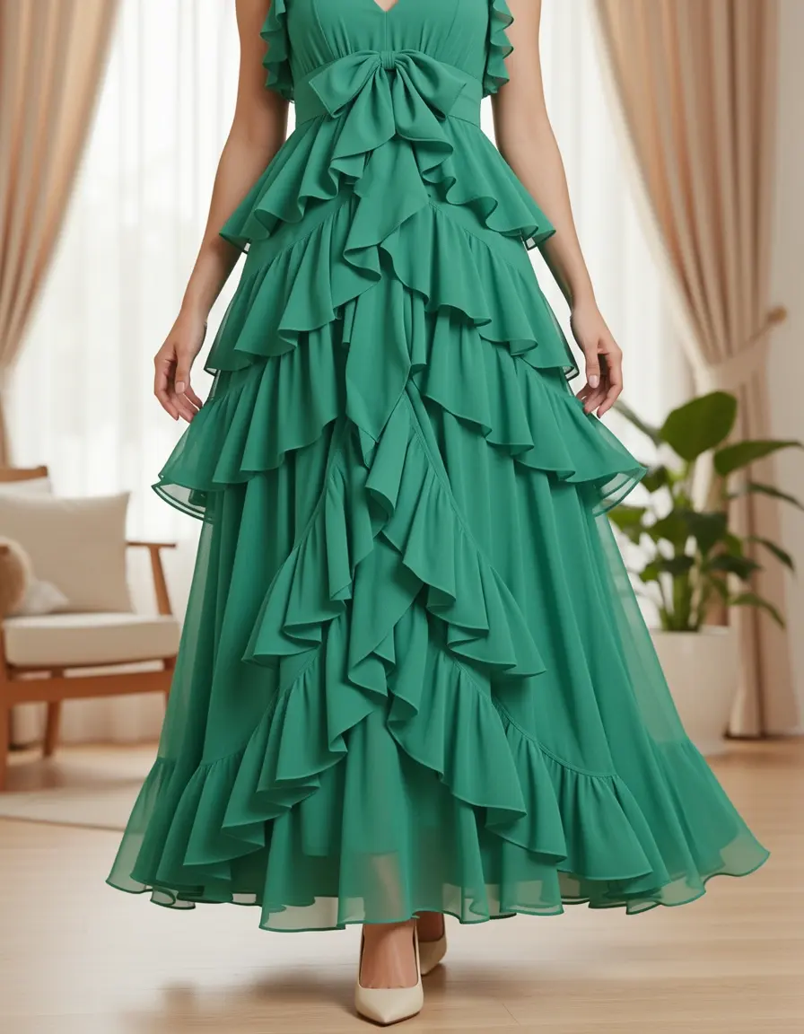 Chiffon Ruffle Dress verde