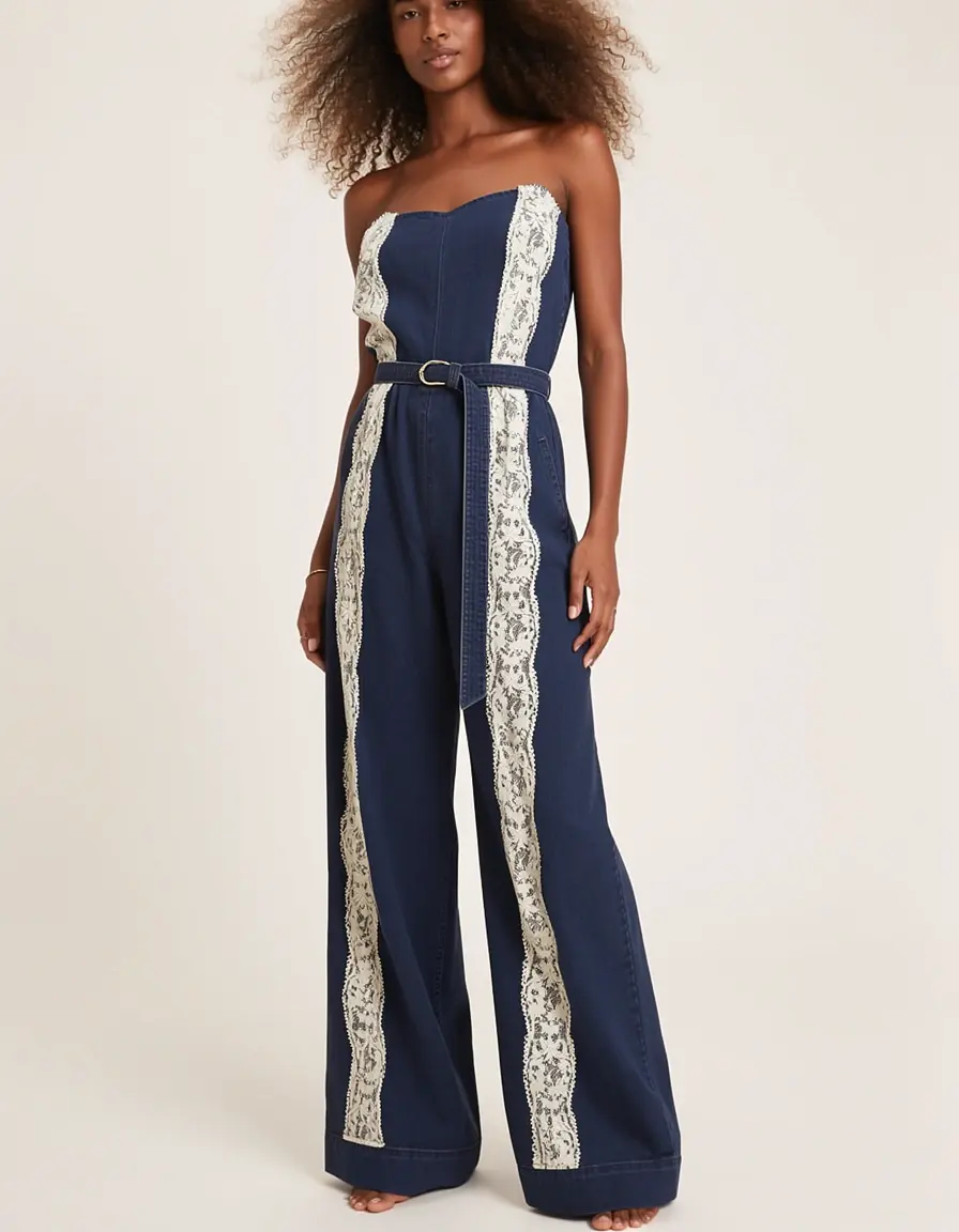 Tuta elegante con pizzo e cintura