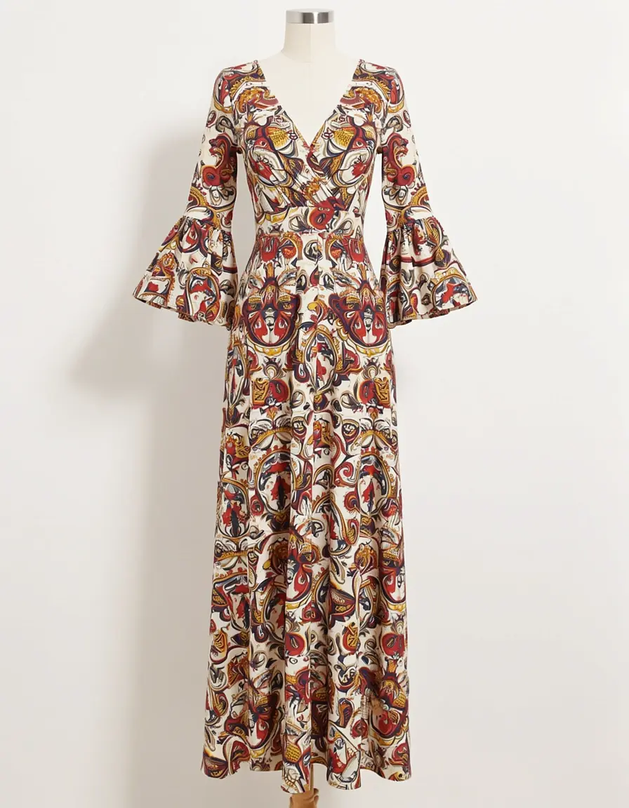 Bell Sleeve Maxi abito lungo maniche a campana anni 70