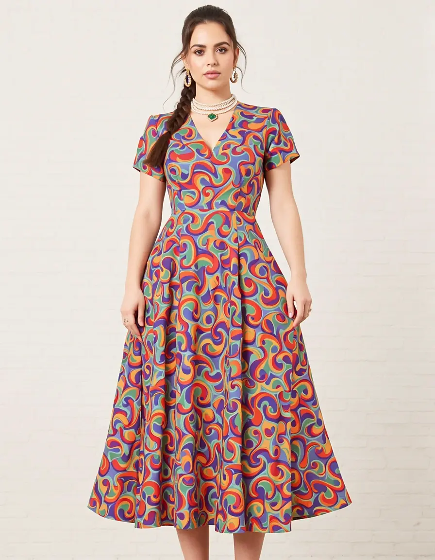Psychedelic Print Dress vestito stampa psichedelica 70s