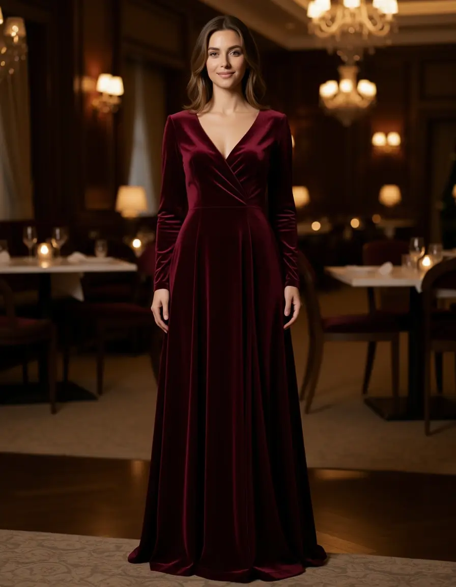 Velvet Winter Gown - Abito elegante in velluto per l'inverno