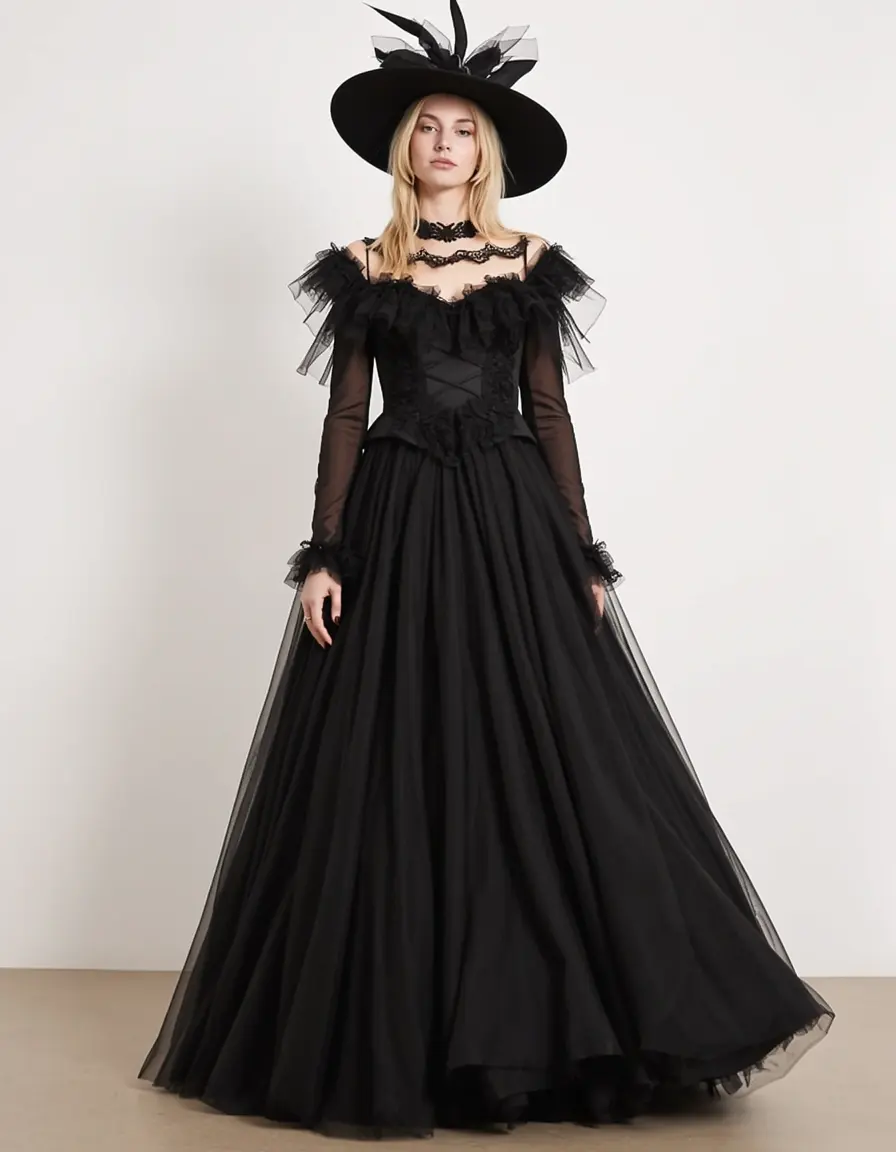 Witch Halloween Dress nero con cappello