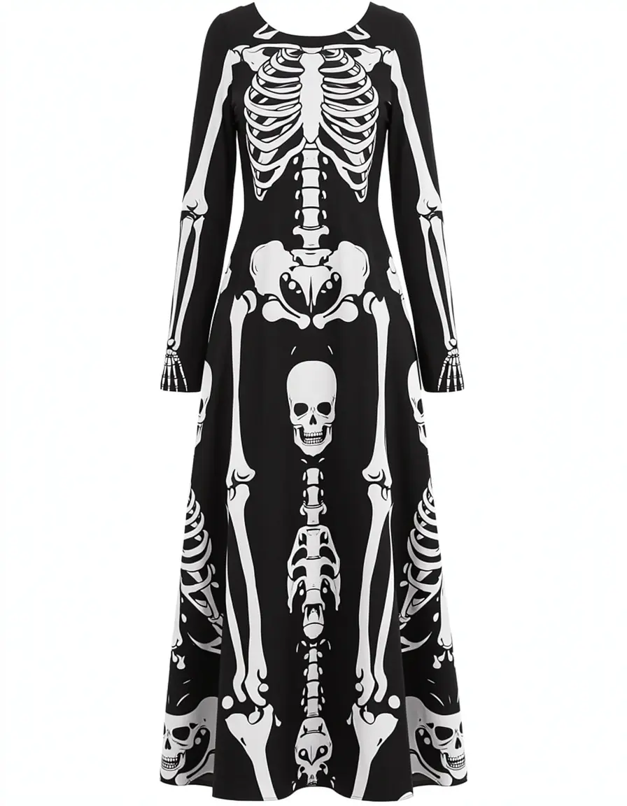 Skeleton Print Dress con stampa ossa
