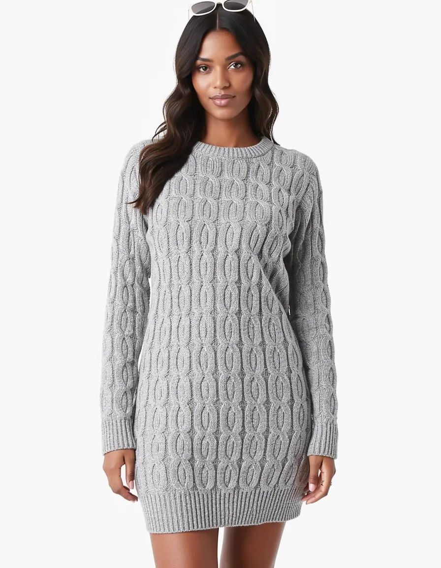 Vestito in maglia a trecce grigio