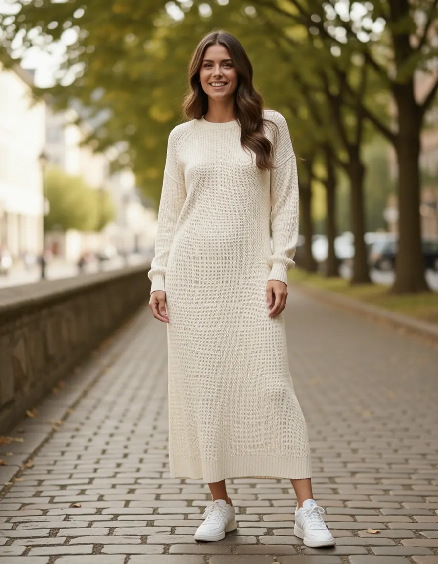 Vestito midi in maglia di cotone casual