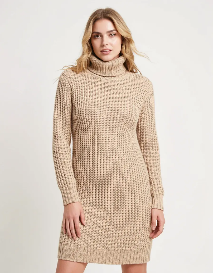 Vestito in maglia a collo alto caldo