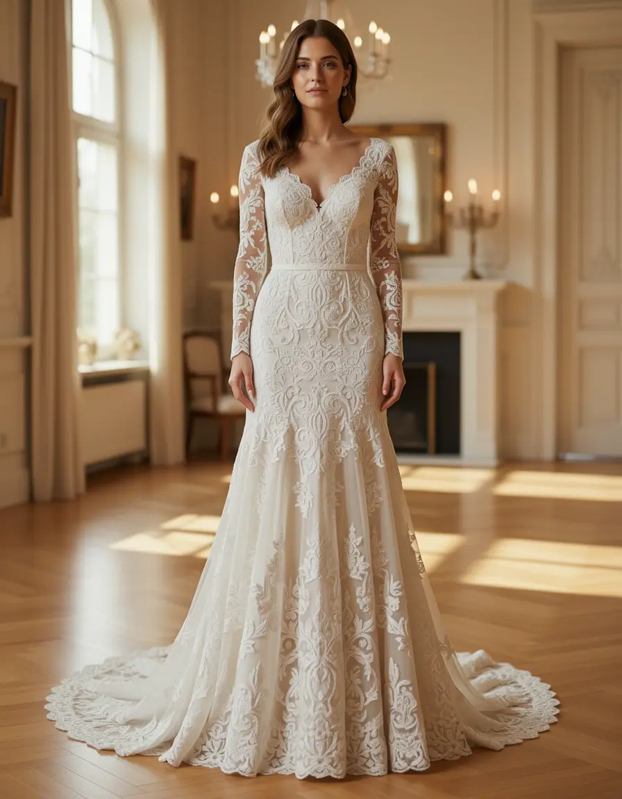Lungo Lace Gown - Vestito elegante lungo in pizzo