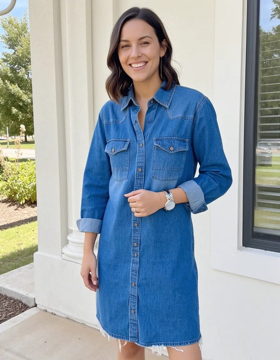 Vestito jeans stile chemisier blu casual