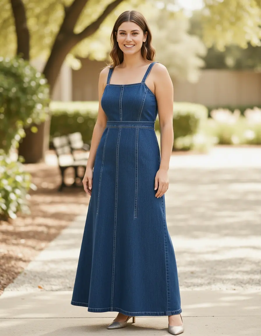 Maxi vestito lungo in denim stile boho
