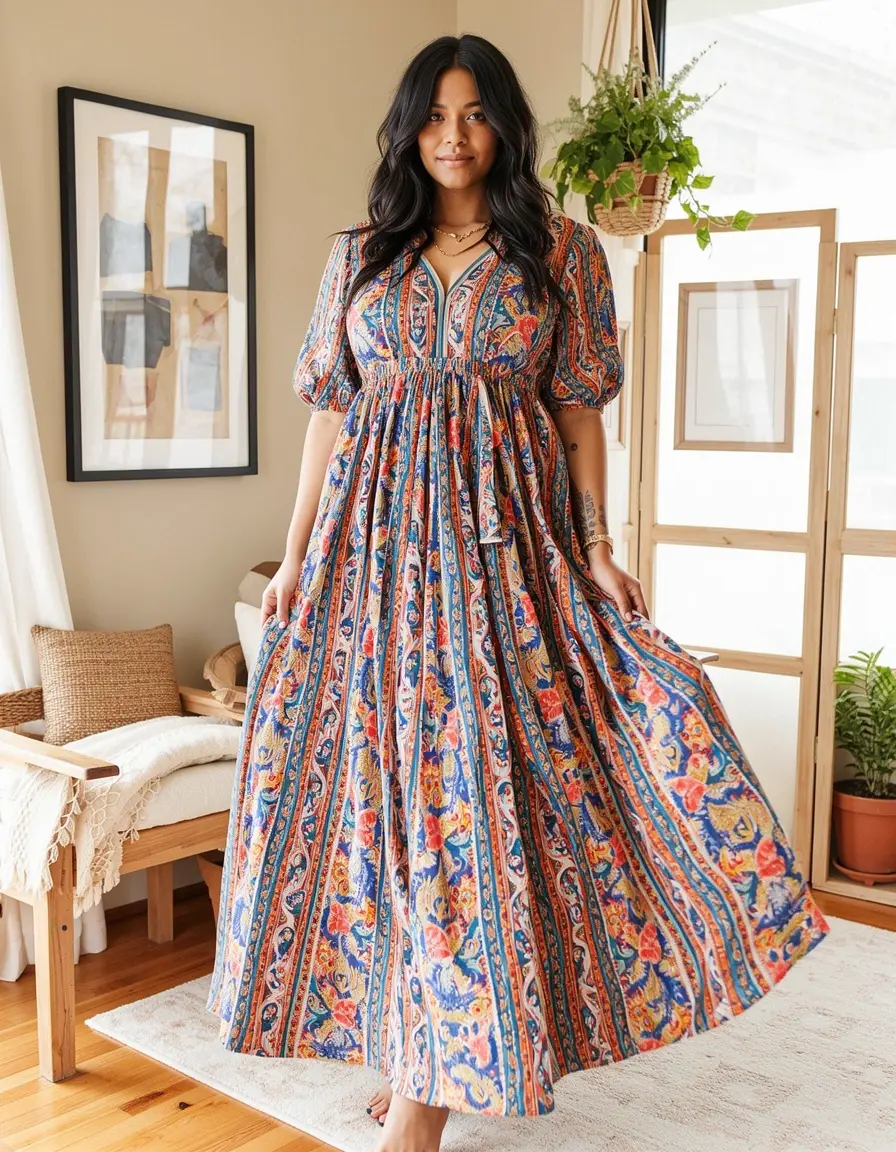 Maxi Boho Dress con stampe colorate