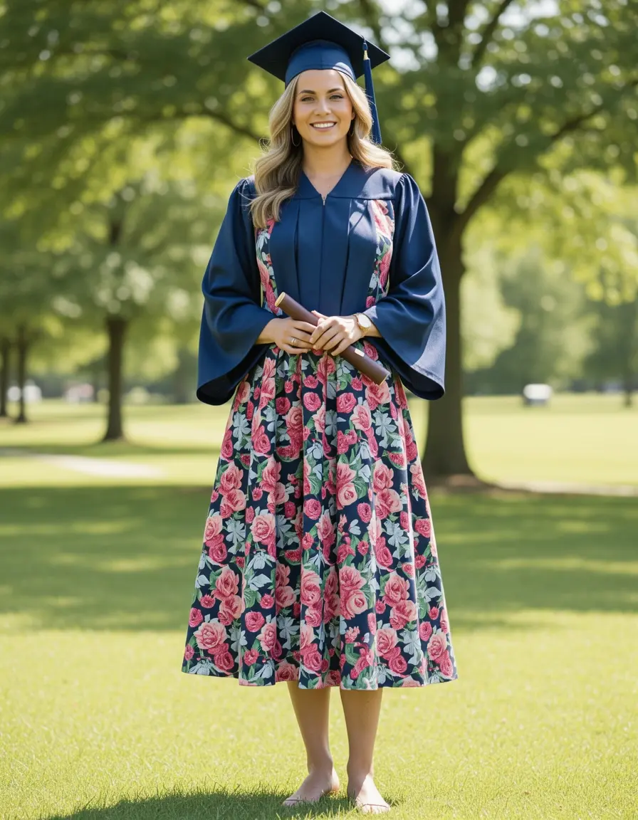 Vestito laurea midi a fiori elegante