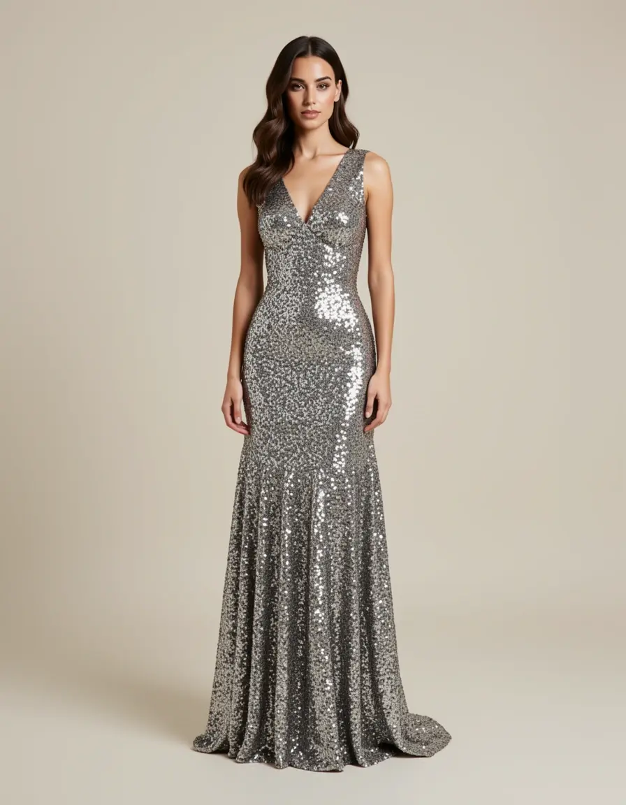 Abito lungo con paillettes donna
