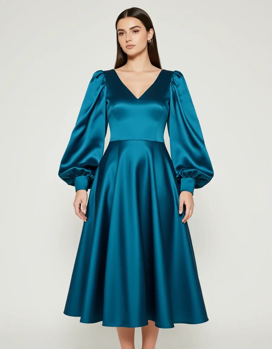 Vestito Satin Long Sleeve in raso fluido
