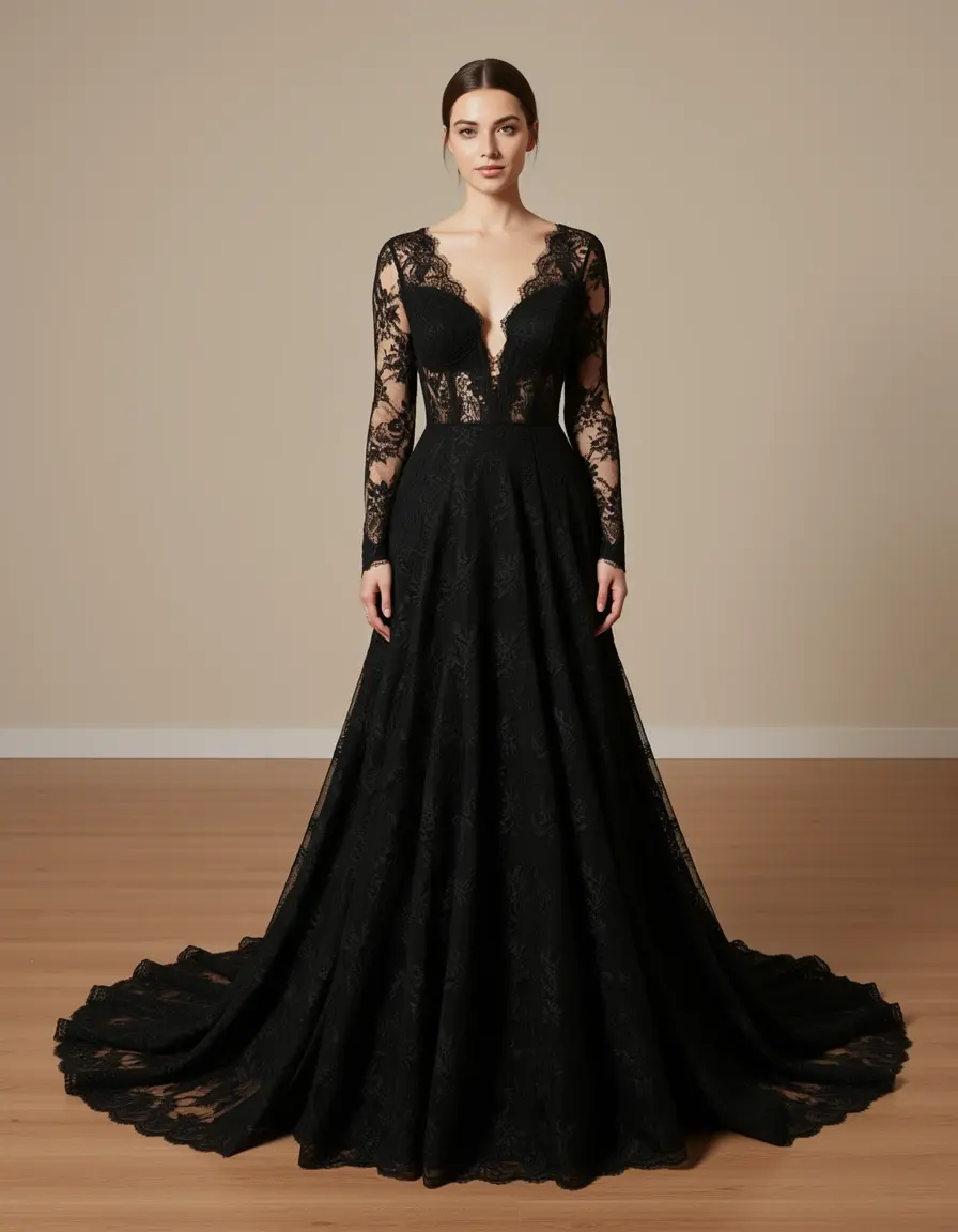 Nero Lace Gown - Vestito nero elegante in pizzo