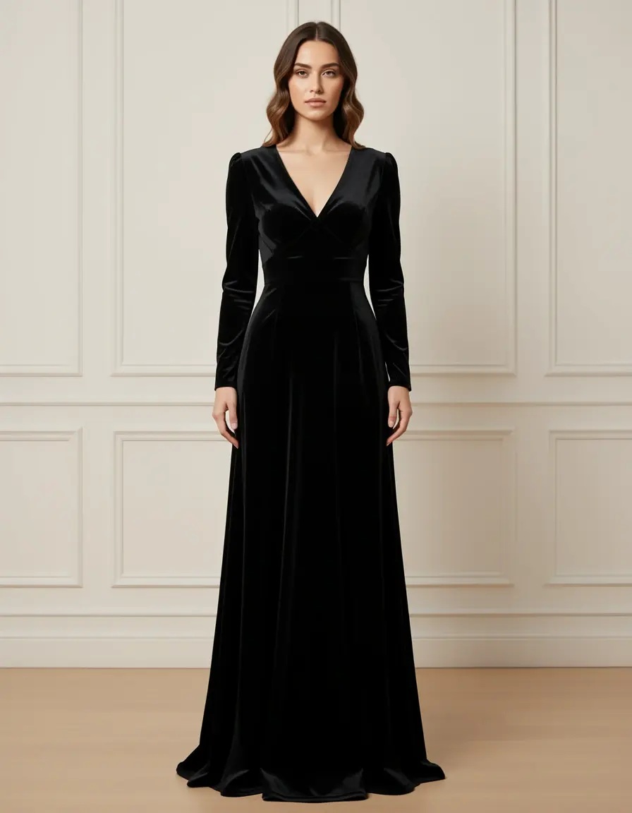 Velvet Black Gown - Abito in velluto nero elegante