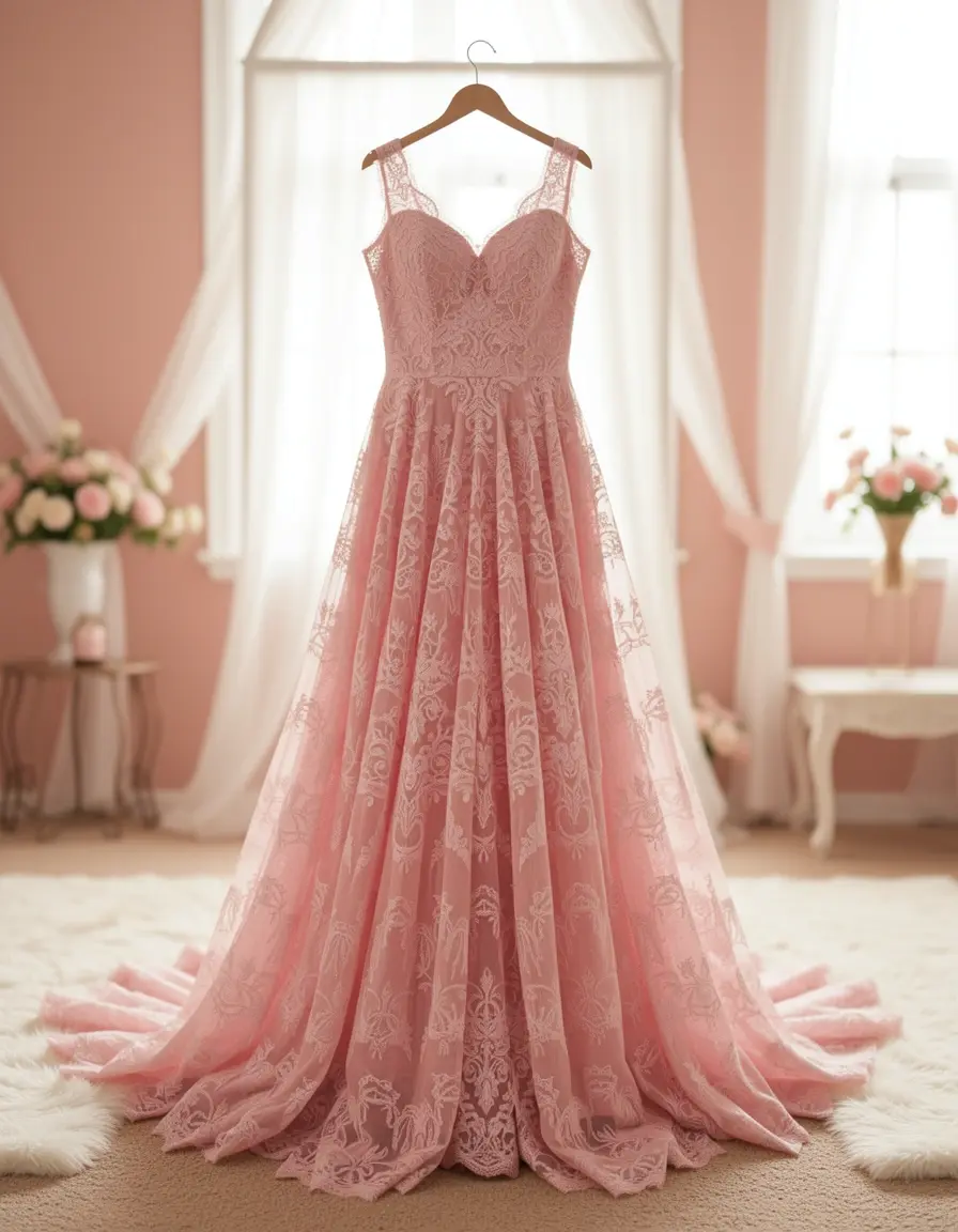 Rosa Lace Dress - Abito in pizzo rosa romantico