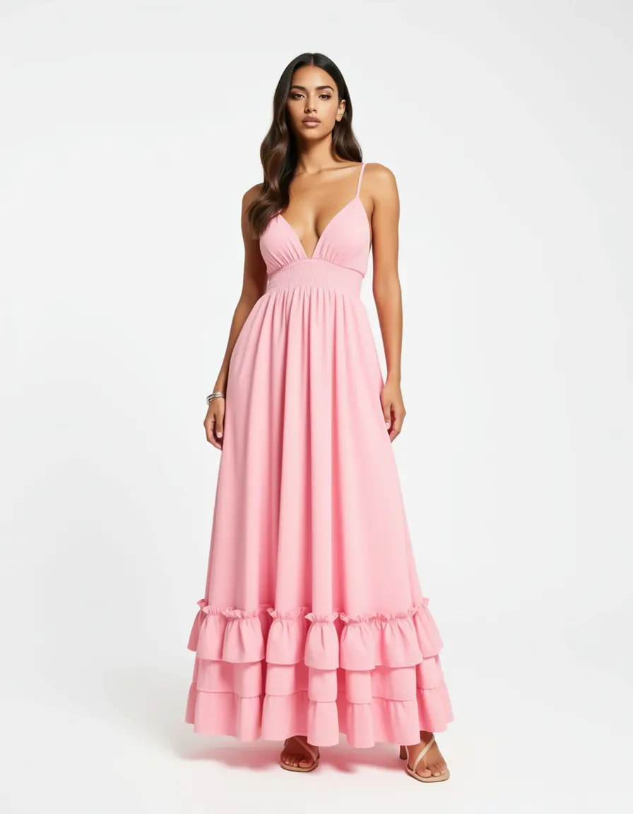 Ruffle Rosa Dress - Vestito rosa con volant
