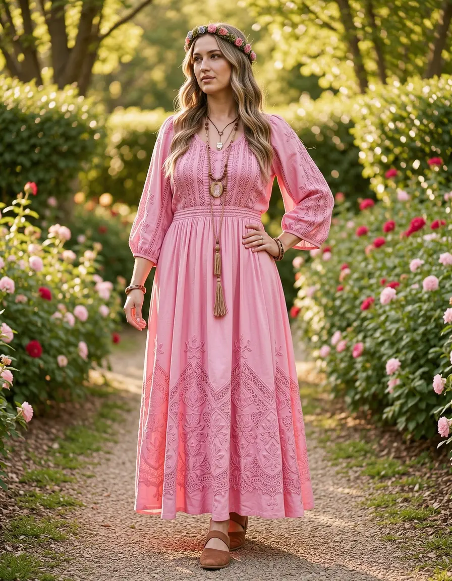 Boho Pink Gown - Vestito rosa stile boho