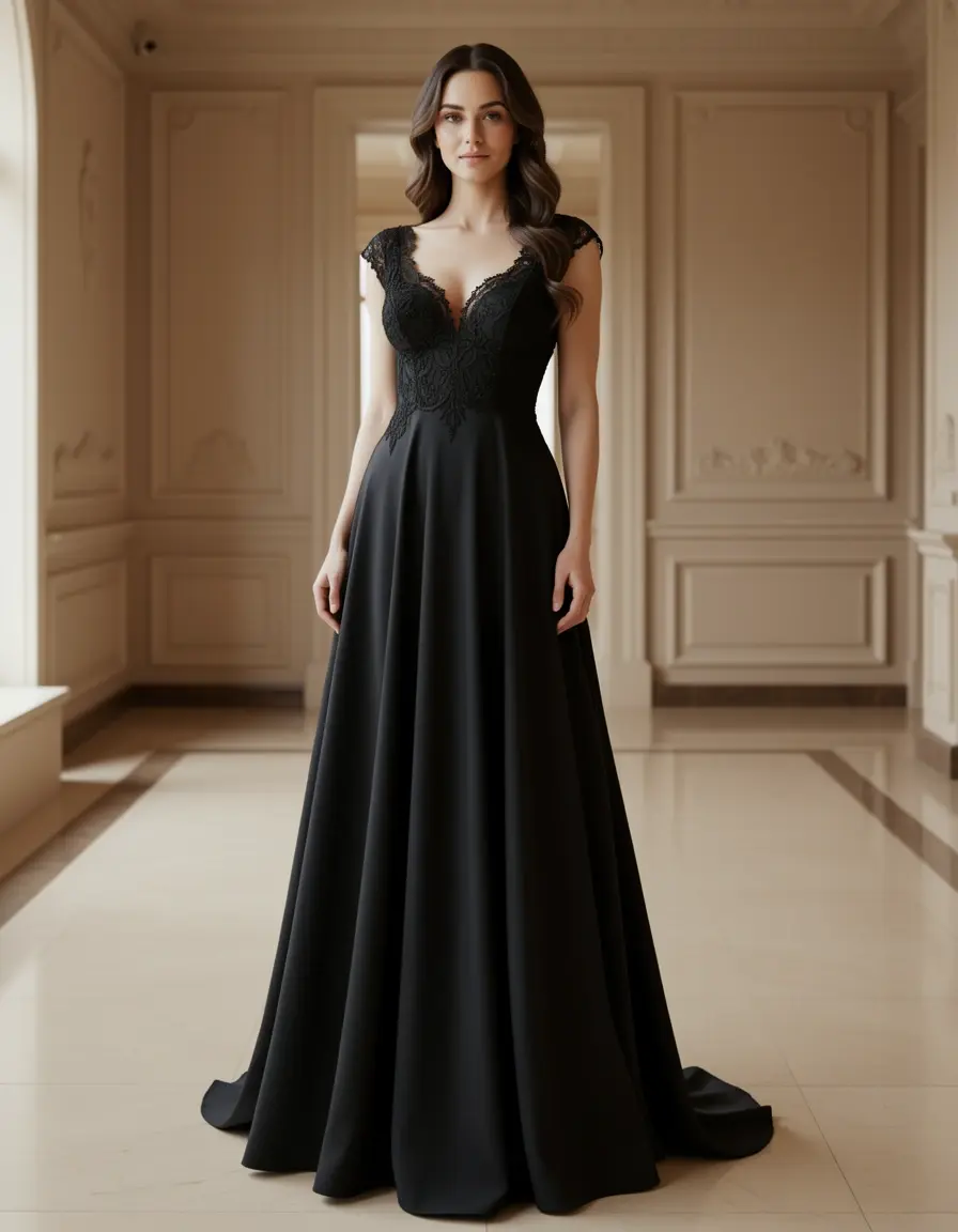 Black elegant abito maxi