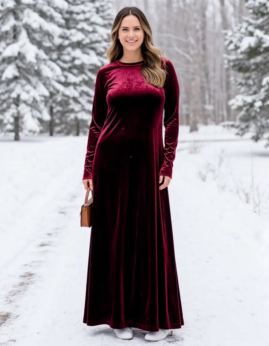 Long Sleeve Maxi Velvet abito donna elegante