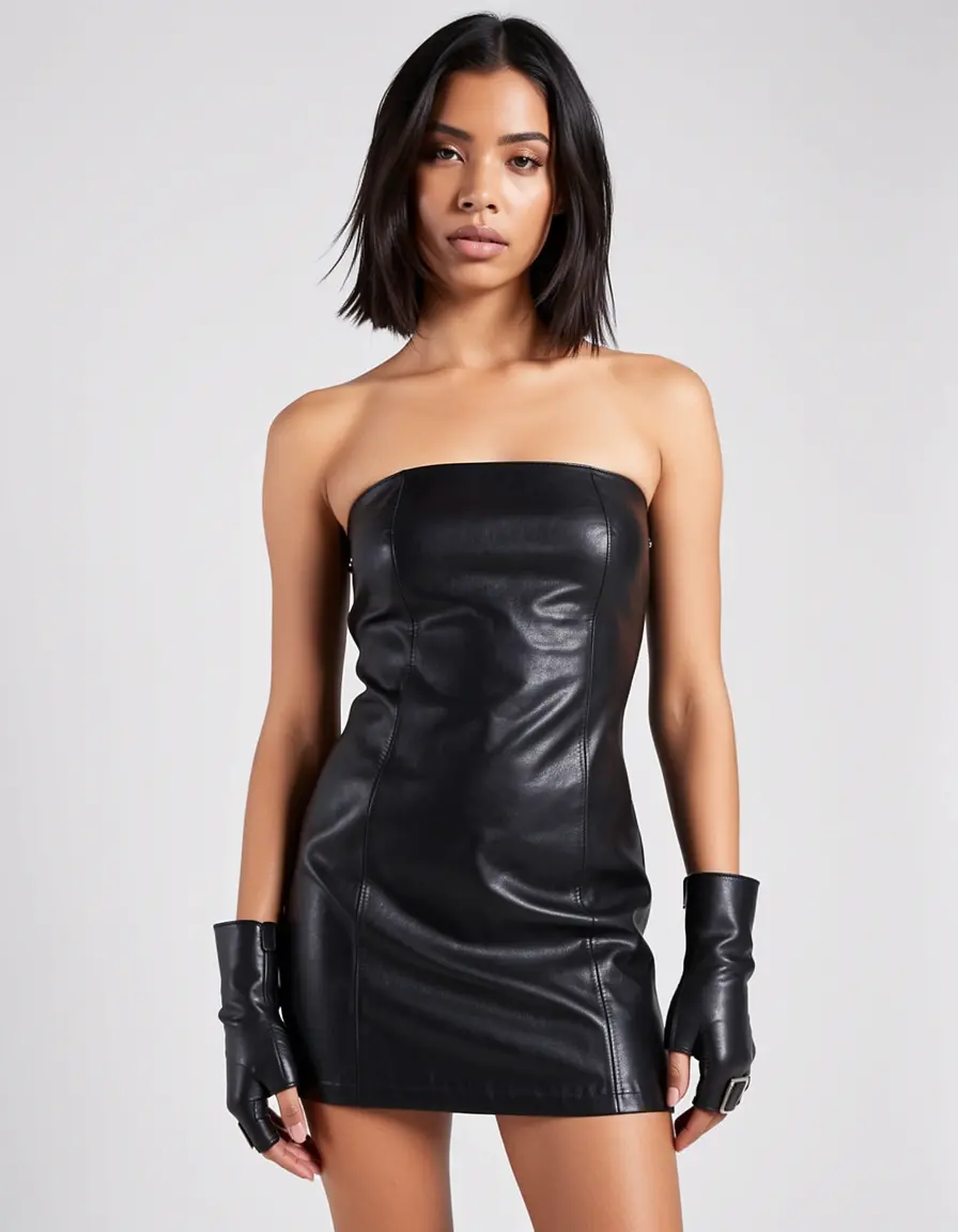 Strapless Mini Leather abito donna grintoso