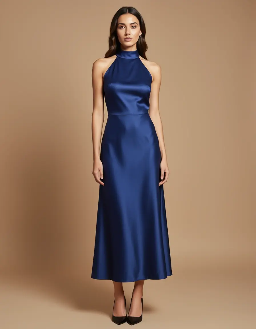 Halter Neck Midi Satin abito donna raffinato