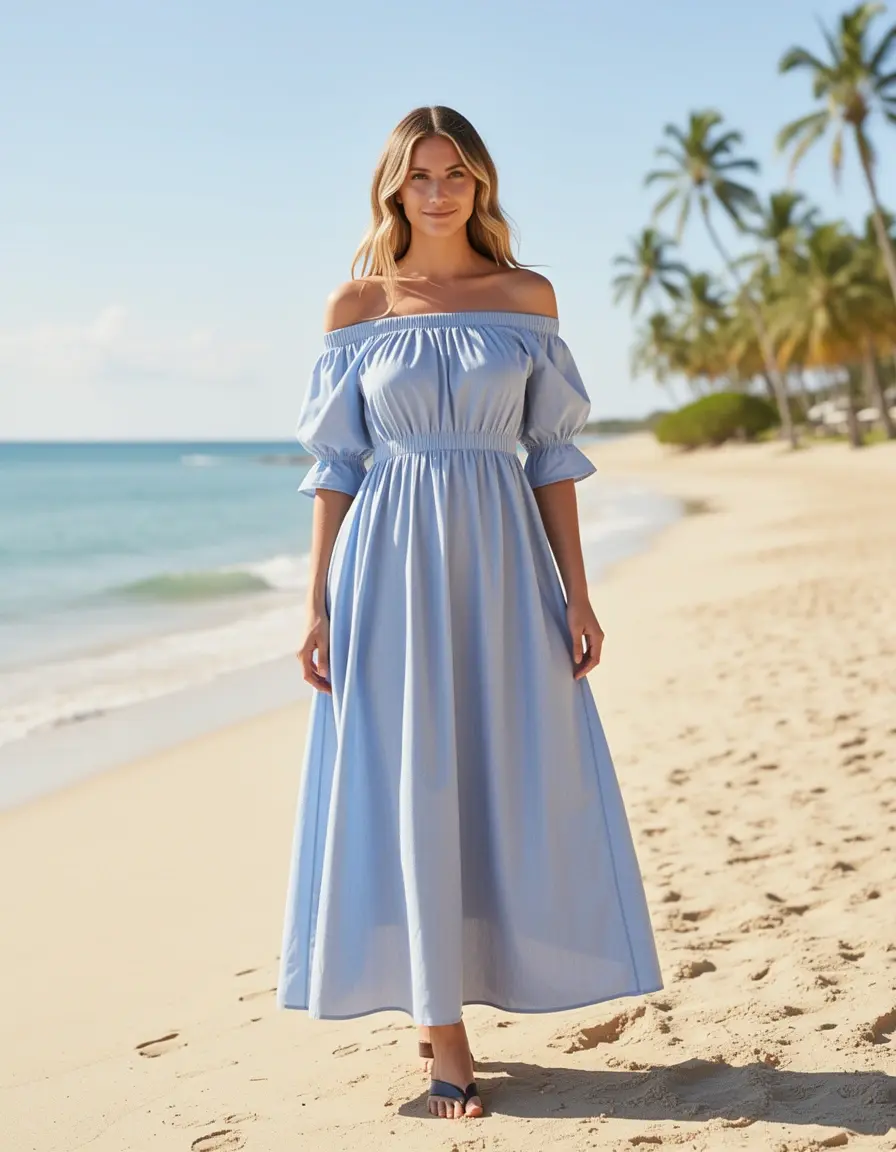 Off-Shoulder Sundress Cotton abito donna vacanza