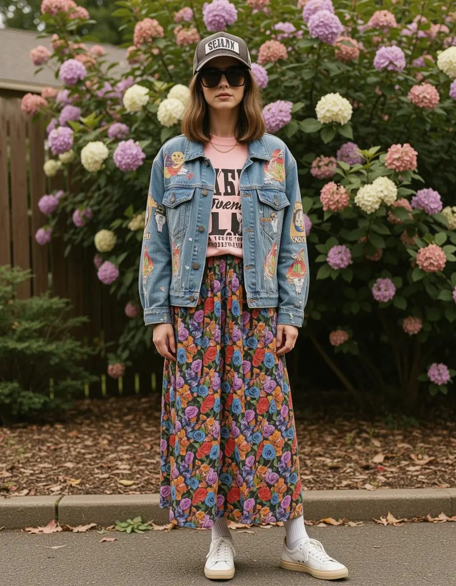 Vestito midi a fiori grunge anni 90