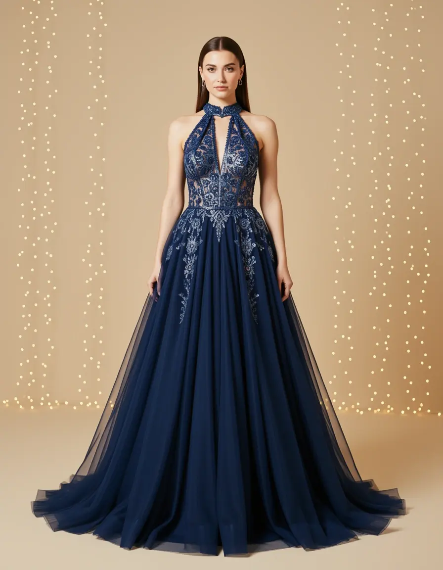 Vestito con scollo halter elegante per capodanno