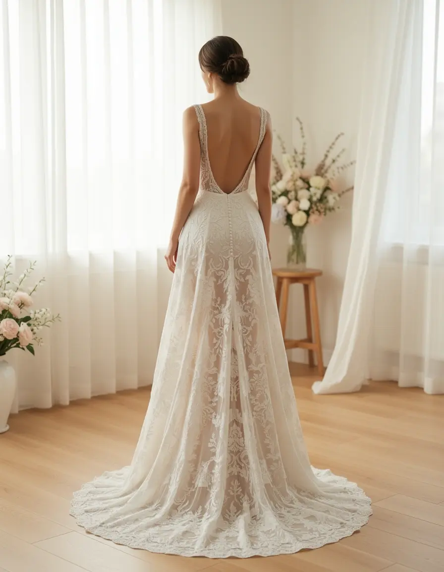 Vestito con la schiena scoperta in pizzo romantico