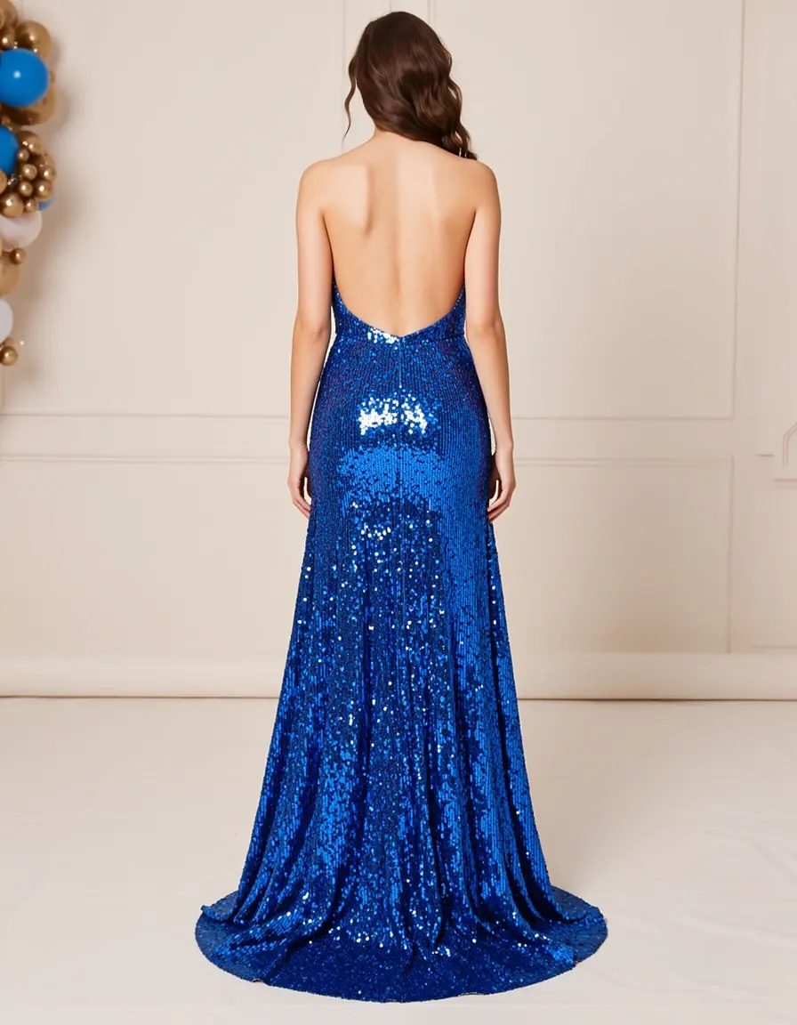 Vestito da festa con paillettes e schiena nuda