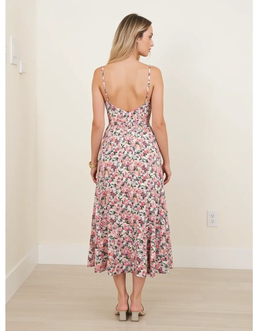 Vestito midi floreale con schiena aperta casual chic
