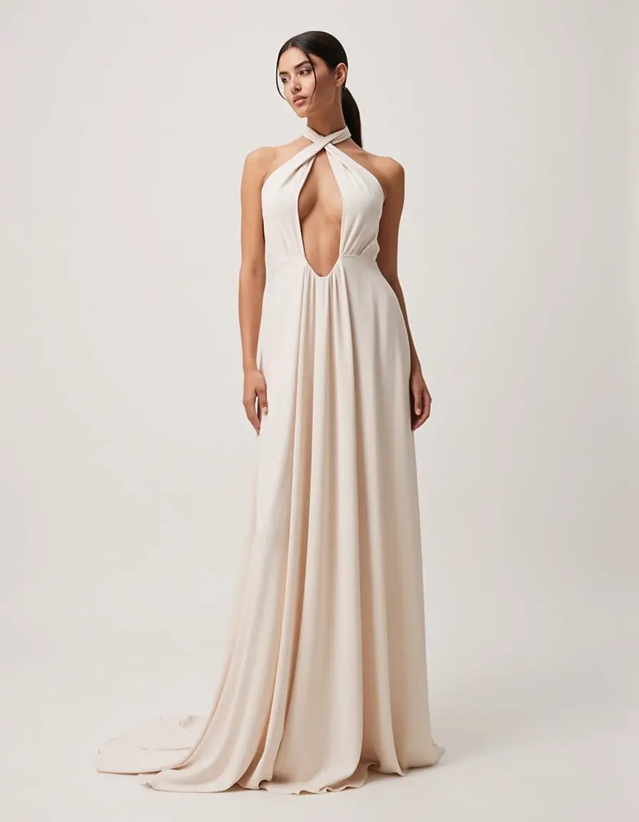 Abito modello halter con schiena totalmente nuda