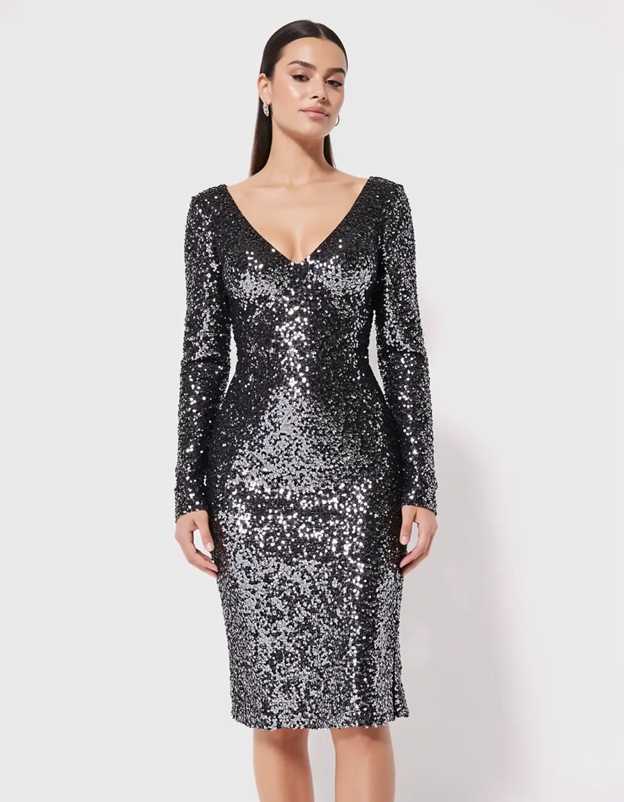 Vestito di paillettes a maniche lunghe per feste