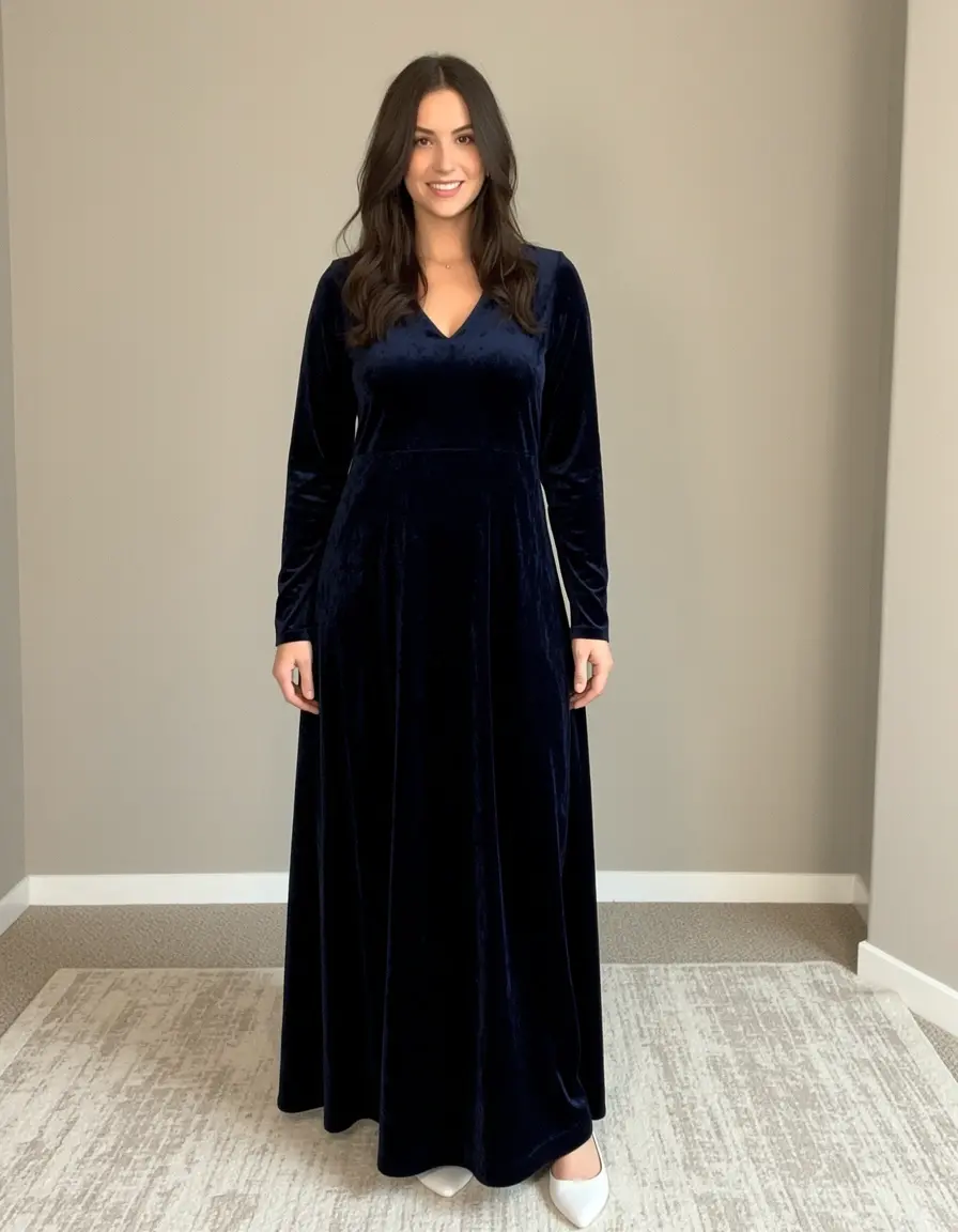 Elegante vestito in velluto a maniche lunghe