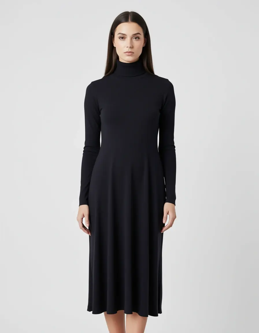 Vestito lungo a collo alto e maniche lunghe