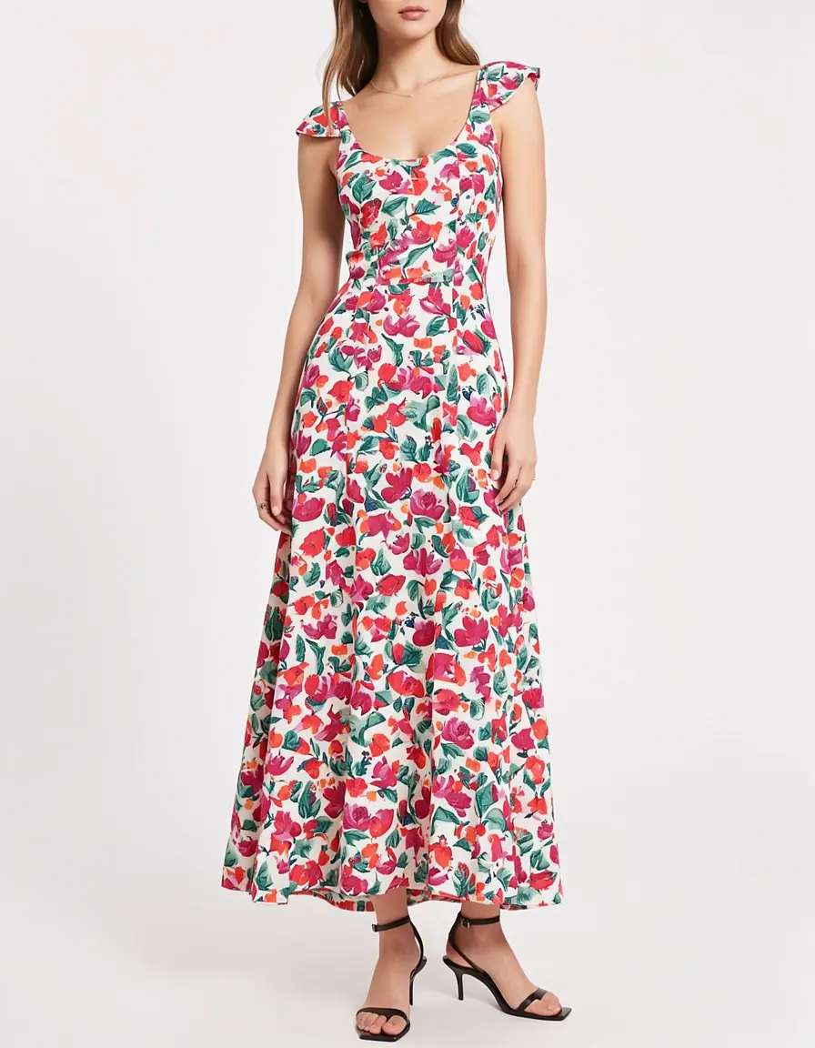 Floral print midi dress elegante e romantico