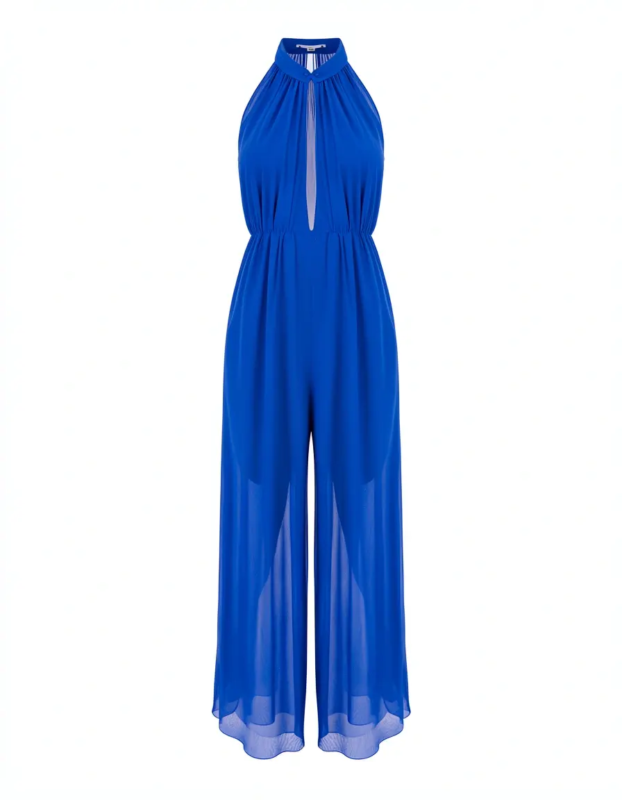 Tuta blu elegante donna collo halter chiffon