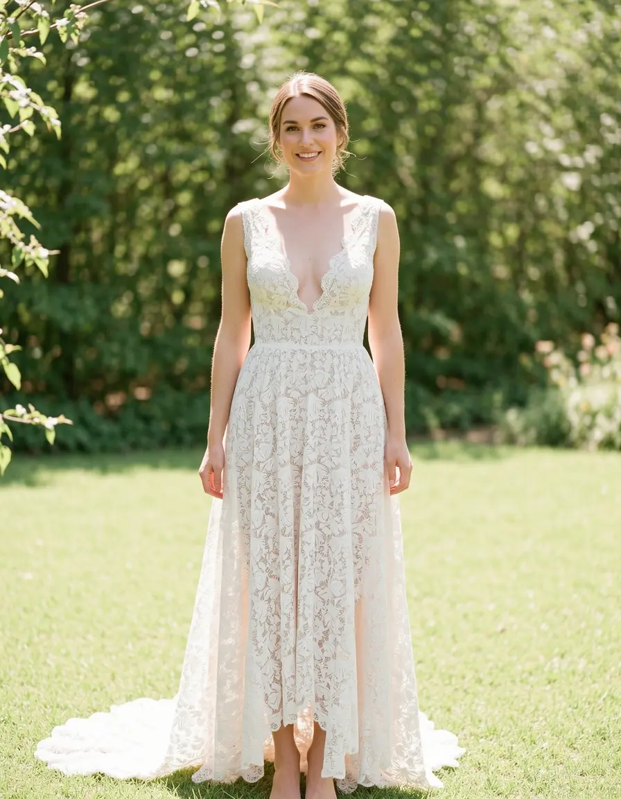 Lace midi wedding guest dress vestito da matrimonio donna
