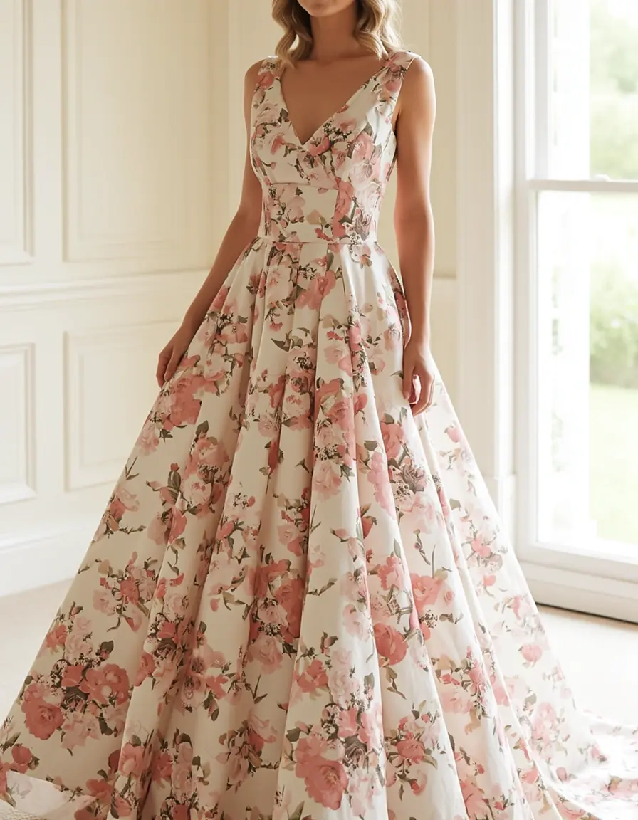 Floral print wedding dress vestito da matrimonio donna