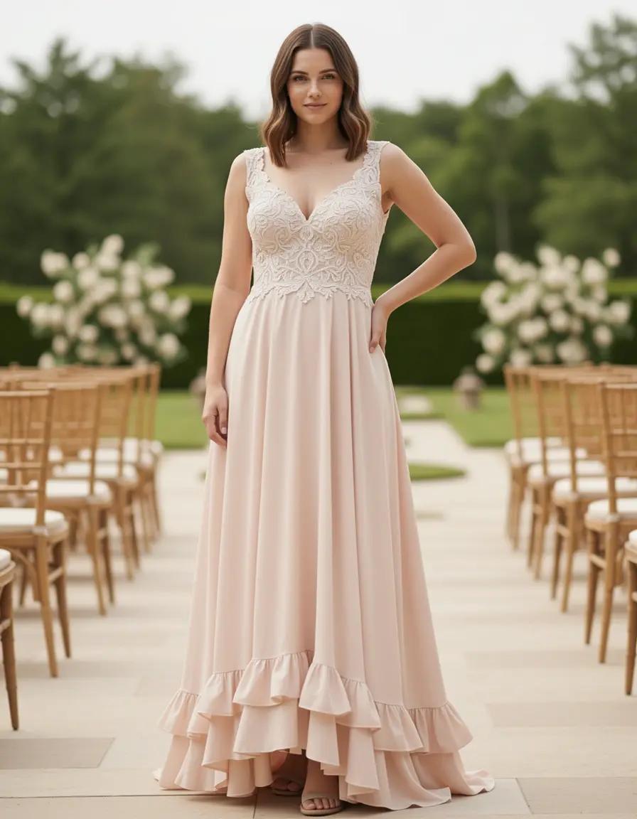 Ruffled hem guest outfit vestito da matrimonio donna