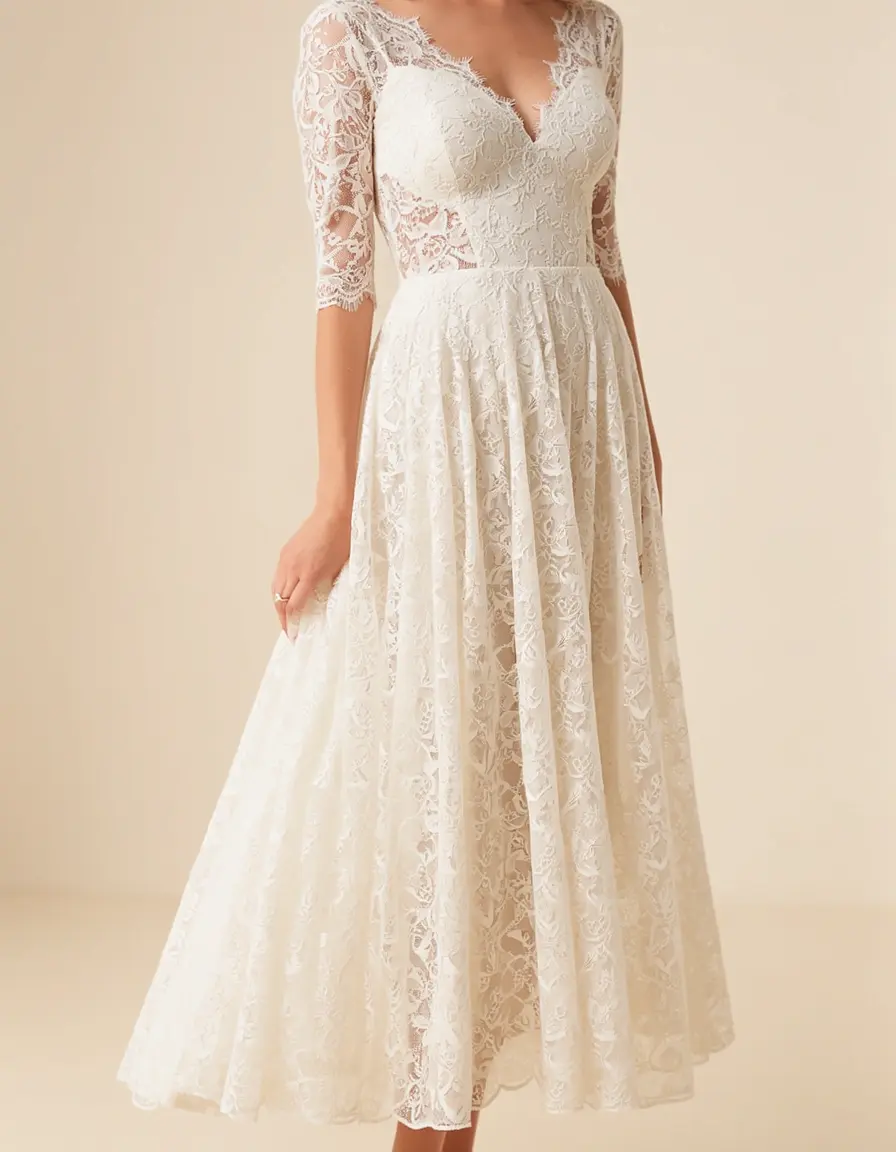 Lace Damigelle Midi - Abito in pizzo per damigella