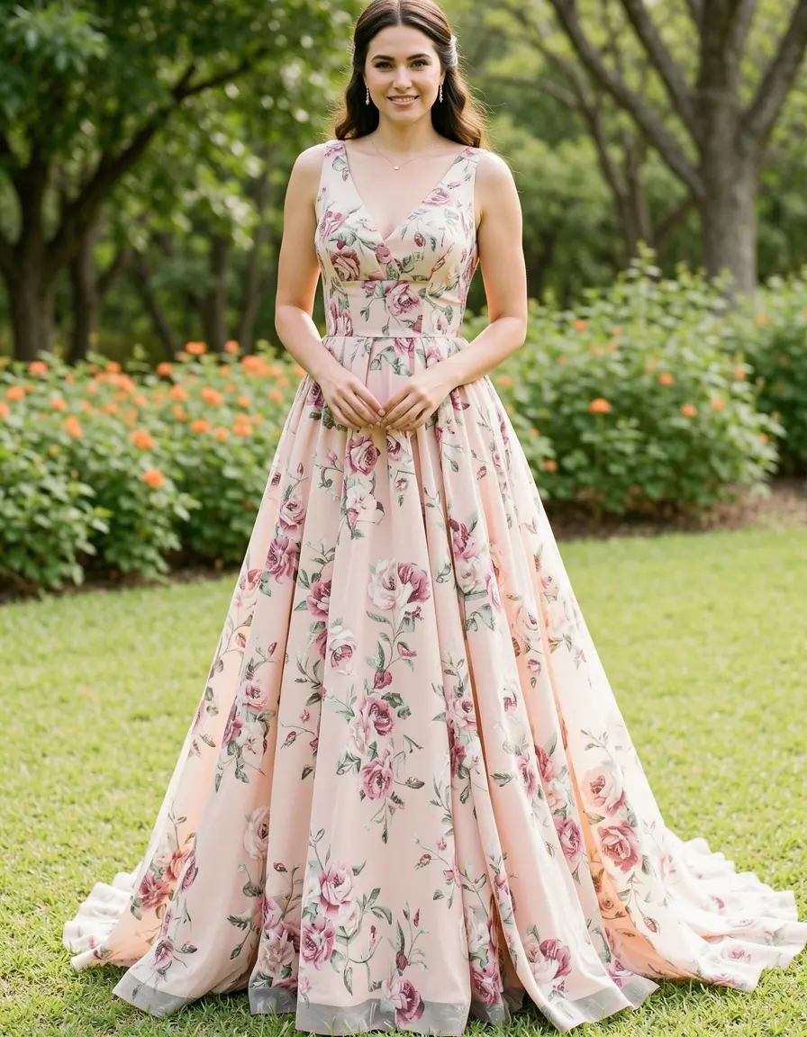Floral Vestiti Gown - Abito lungo floreale damigella