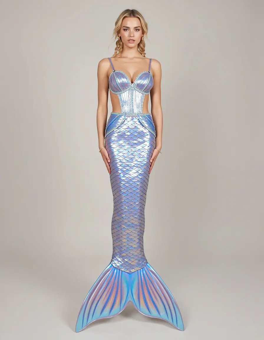 Vestito da principessa sirena con coda iridescente
