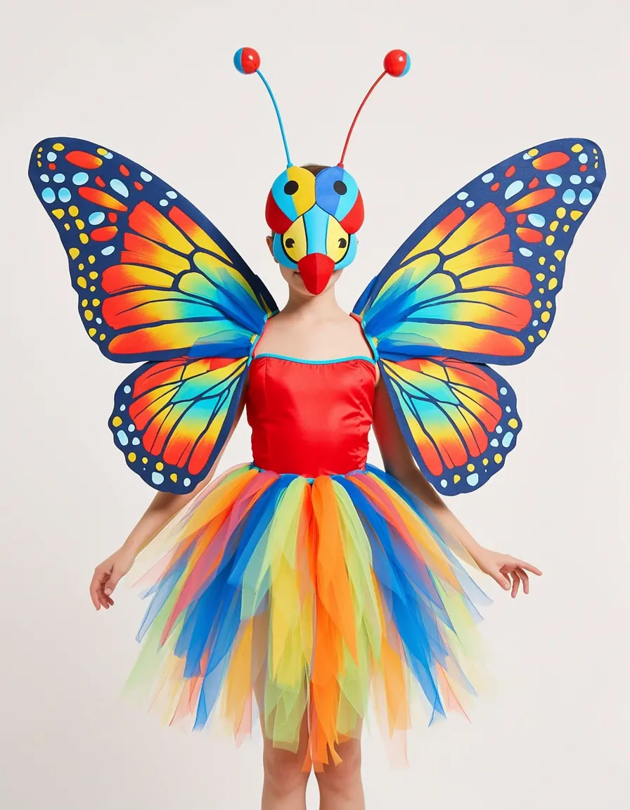 Vestito da farfalla colorata con ali e antenne per bimba