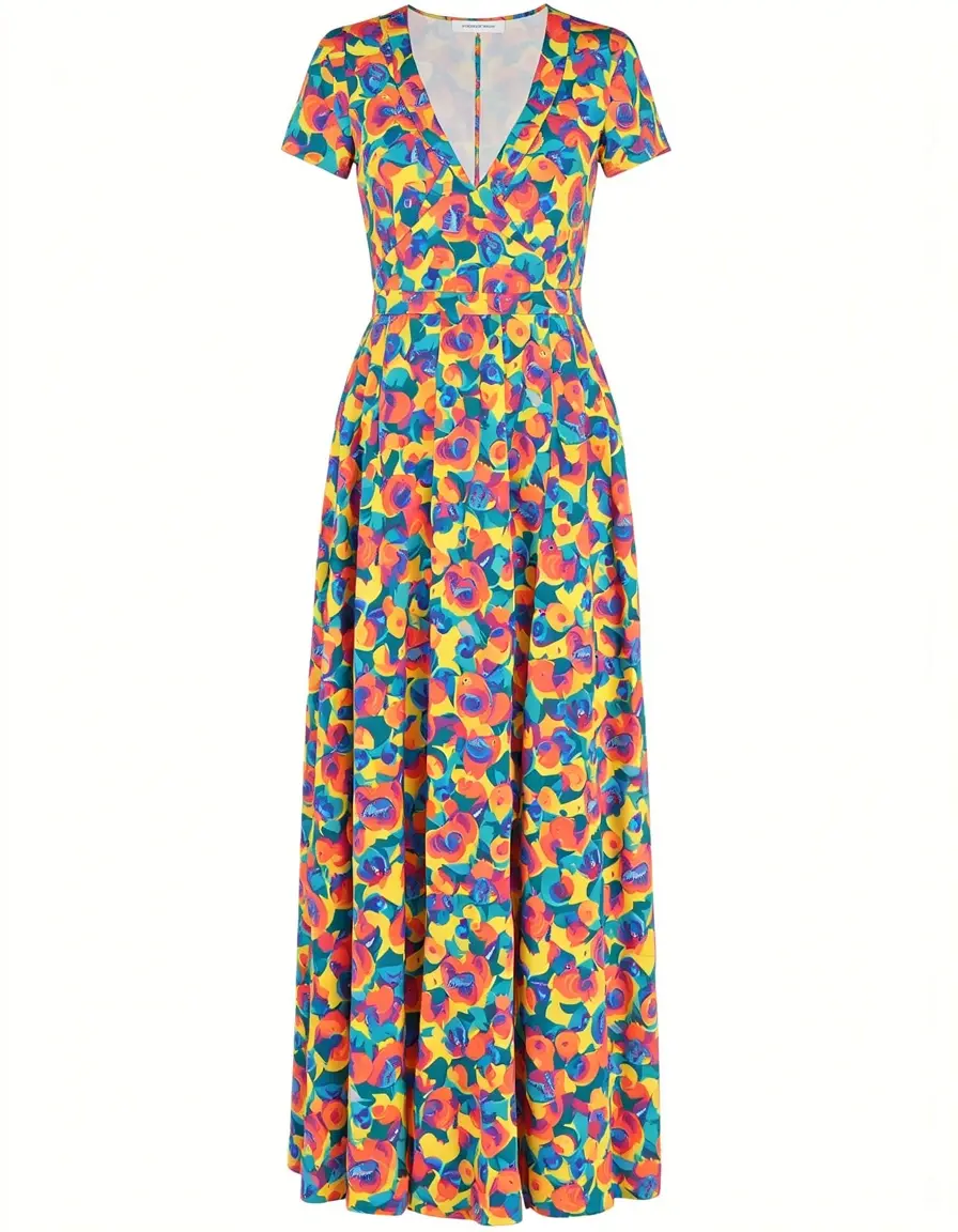Vestito lungo con motivi floreali vibranti